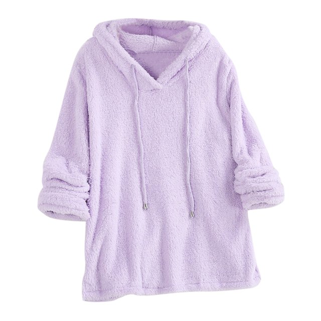 Kcodviy Femmes Décontracté Uni Peluche Espace Tunique à Capuche Manches Longues Chandails Femmes Robe Chandail Blouse Hauts