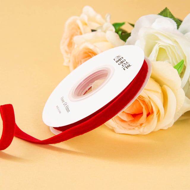 Meitianfacai 1cm Single Sided Velvet Ribbon Gift Flower Packaging Ribbon Decoration Ribbon DIY Ribbon, Red