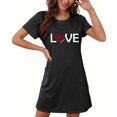 thumbnail image 4 of Pyjama en Satin Femmes Chemises de Nuit pour Femmes Manches Courtes Chemises de Nuit pour Dormir Nuisette à Enfiler Douce Mignonne Imprimée Robe de Nuit Robes pour Femmes Tenue de Nuit Robe de Pyjama Noir TTG, 4 of 5