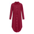 thumbnail image 4 of CHOK Robes d'Été pour Femmes Couleur Unie à Simple Boutonnage Col à Revers Robe Chemise à Cordon Robe en Coton et Lin Bleu Marine m, 4 of 8