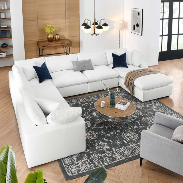 Modway Commix 7-Piece Down Filled Overstuffed Sectional Sofa in Pure White