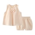 thumbnail image 1 of Kcodviy Baby Girls' Dress Set Sweatpants and Shirt Spring and Summer New 6 Months Clothes Solid Color Double Layer 24 Month Girl Clothes Yarn Breathable Comfortable Girl's Bow Home Set, 1 of 3