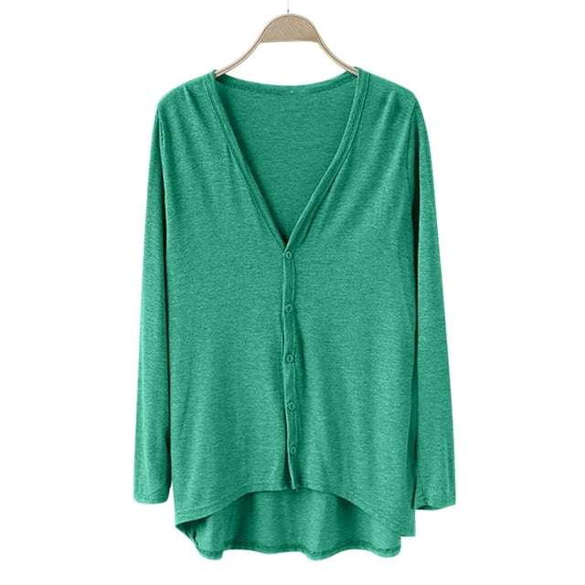 Breezora Ladies V Neck Modal Asymmetrical Long Sleeve Open Front Cardigan Sweater Green