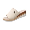 thumbnail image 1 of Sandales Compensées pour Femmes, Pantoufle à Plateforme, Talon Haut, Bout Ouvert, Toile, Sandales à Enfiler d'Été, Beige, 1 of 7