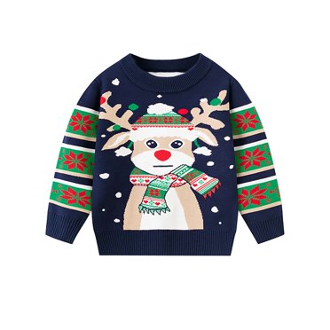 XIMIN Chandails en Tricot de Noël à Col Rond pour Tout-Petits Garçons Filles, Chandail avec Père Noël et Orignal, Chandail de Noël Laid pour Enfants, Chandail de Noël Drôle 3D en Molleton, Hauts Chauds