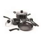 Starbasix 8-Piece Non-Stick Cookware Set, Aluminum Pots and Pans with Glass Lids, Nylon Utensils, Oven Safe, Dishwasher Safe