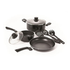 Bases-étoiles 8-Piece Ensemble d'articles de cuisine nonick, pots et casseroles en aluminium avec lids en verre, ustensiles en nylon, coffre-fort pour four, lave-vaisselle
