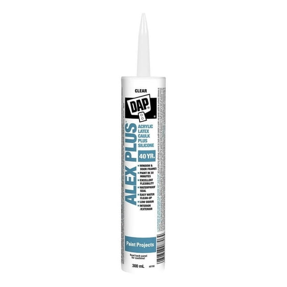 DAP Canada Alex plus Acrylic Latex Caulk plus Silicone, 300ml, Clear, Clear2, 300 mL