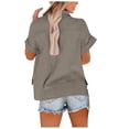 thumbnail image 4 of fheaev Button Up Shirts For Women Roll Up Short Sleeve Button Down Cotton Linen T-Shirts With Pocket V-Neck Work Tunics Blouse Collared Tops, 4 of 9