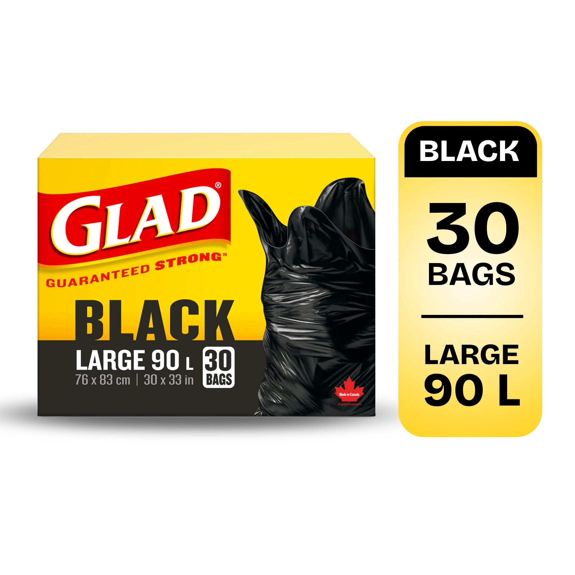 Glad Sacs à Ordures Noirs - Grands 90 Litres,