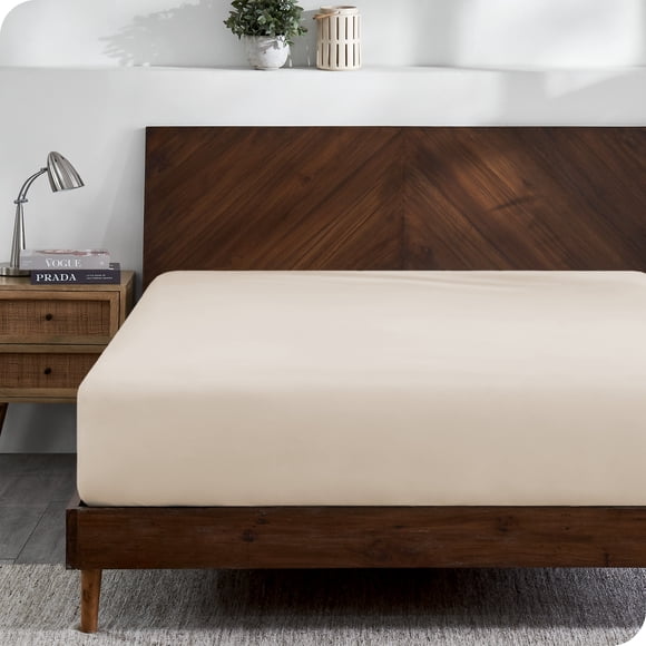 Bare Home 100% Organic Cotton Fitted Sheet - Jersey Weave - 150 GSM - Queen, Sand