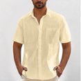 thumbnail image 2 of Admvng Chemises en Lin pour Hommes Décontractées Unies à Col Rabattu Chemise Boutonnée Manches Courtes P-2TG, 2 of 6