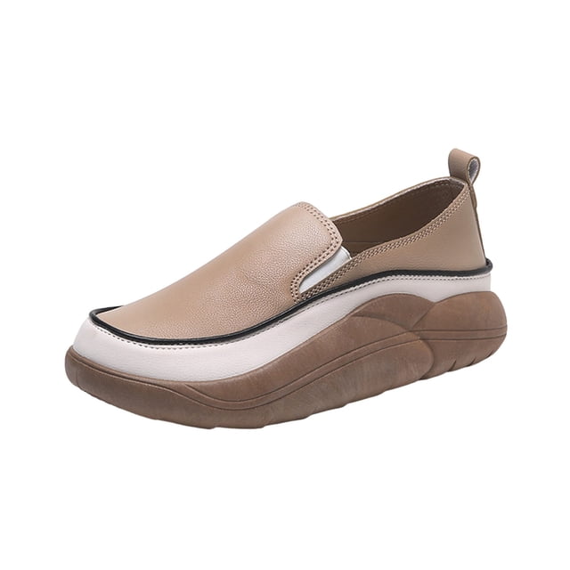 Mocassins à Enfiler en Cuir Souple pour Femmes, Espadrilles Décontractées à Plateforme à Bout Rond, Antidérapantes à Tige Basse Confortables pour la Marche Café 40