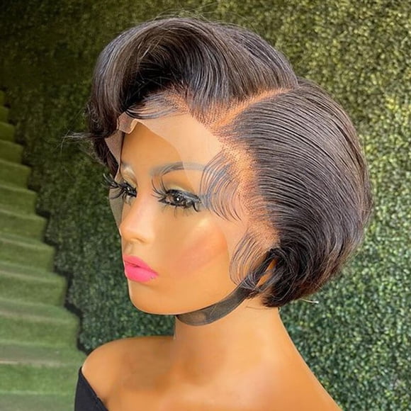 Short Bob Wig Pixie Cut Wig Straight Human Hair Wigs 13x4x1 T Part Transparent Lace Wigs for Women Preplucked Hairline Wig