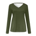 thumbnail image 4 of Timegard Hauts pour Femmes Col en V Manches Longues T-Shirt Basique Couleur Unie Blouse Confortable Tunique Décontractée d'Automne, 4 of 5