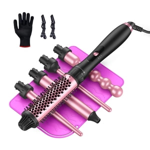 LANDOT 5-in-1 Ensemble de baguettes en fer de curling: Ensemble de boucles de cheveux avec brosse thermique de curling 1-1/2 pouce et 4 Lame interchangeable de curling en céramique (0.35&acirc;-1.2