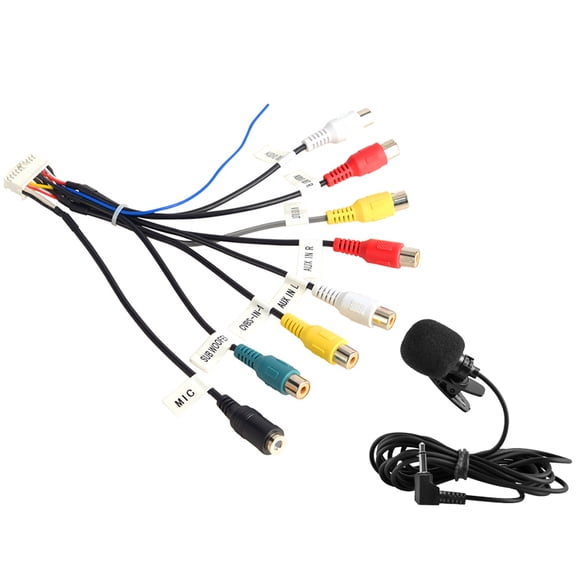 ESSGOO Câble RCA 20 Broches pour Radio Android Fil de Sortie Subwoofer Interface Micro Câble Microphone 3.5mm pour Radio de Voiture