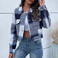 thumbnail image 2 of Yuyuzo Womens Cropped Plaid Shacket Button down Short Flannel Shirt Jacket Coat Outwear with Pockets, 2 of 4