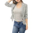 thumbnail image 2 of INSPIRE CHIC Blazer à Rayures pour Femme à Revers Cranté, Manches Longues, Boutonné, S Blanc, 2 of 8