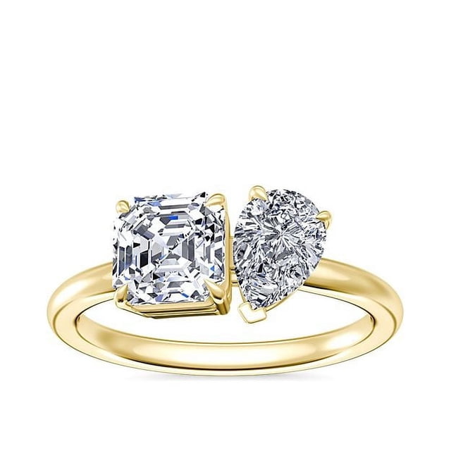 1.00 T.C.W Asscher & Pear Shape Natural Diamond Latest Design Wedding Band for Ladies Solid 14K Yellow Gold Size 8