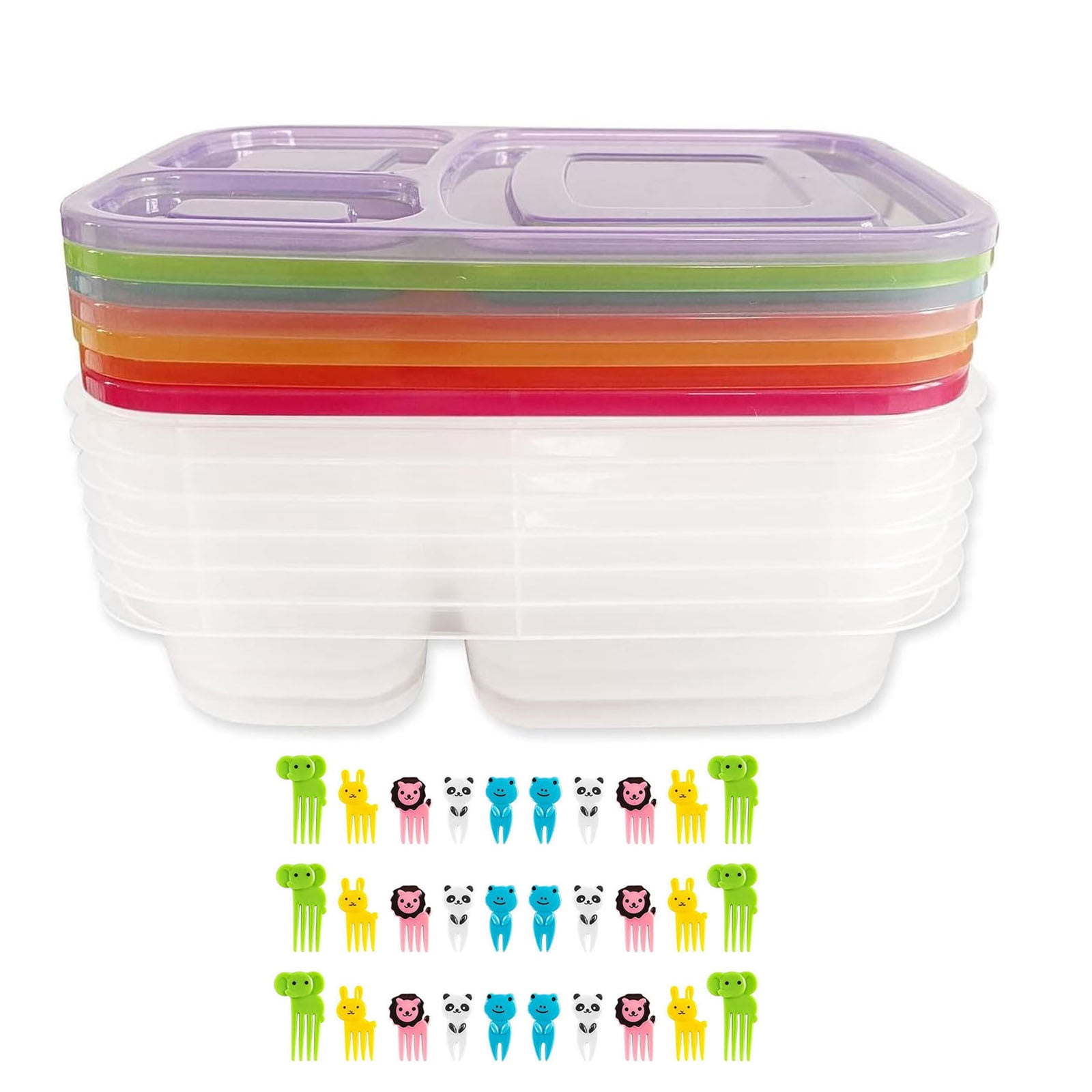 Rbaofujie Kids Bento Bento Lunch Box 5pc/7pc Food Grade Compartment Lunch Box Plastic Fresh-Keeping Lunch Box with Lid Microwave Heating Lunch Box Food Storage
