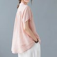 thumbnail image 4 of Timegard Hauts pour Femmes en Coton et Lin Col Montant Froncé Manches Courtes Blouse Boutonnée Décontractée Ample Hauts, 4 of 8