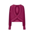 thumbnail image 4 of Timegard Womens Tops Drop Shoulder Backless Cutout Tops Fall Casual Loose Comfy Cropped Blouse Tee, 4 of 9
