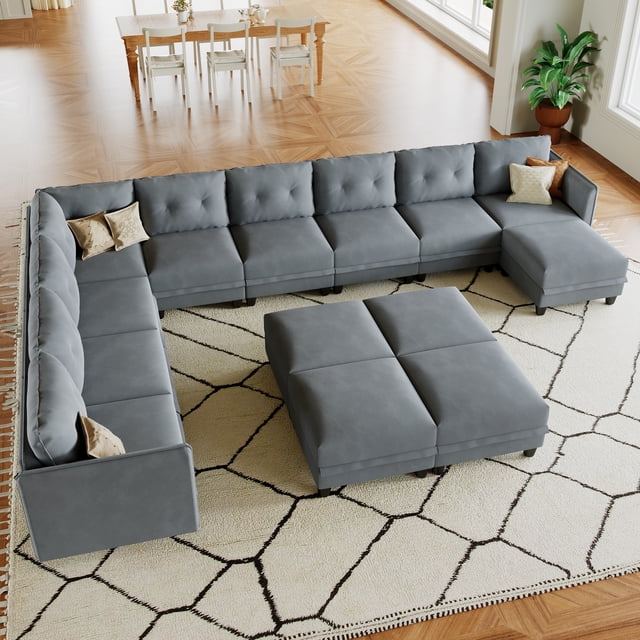 LLappuil Modular Sectional Sofa, 14 Seat Oversized Modular Sectional Sofa with Storage, Velvet Waterproof Anti-Scratch Sofa for Living Room