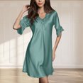 thumbnail image 3 of Bigersell Robes Mini pour Femmes Liquidation Femme Col en V Manches Courtes au-Dessus du Genou Robe de Nuit Style D-101 Robes de Mariée pour Invitée Grande Taille Robes d'Été, Vert TG, 3 of 5