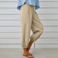 thumbnail image 3 of Women‘s Cotton Linen Pants Drawstring Elastic Waist Capri Pants Lounge Pants with Pockets, 3 of 9