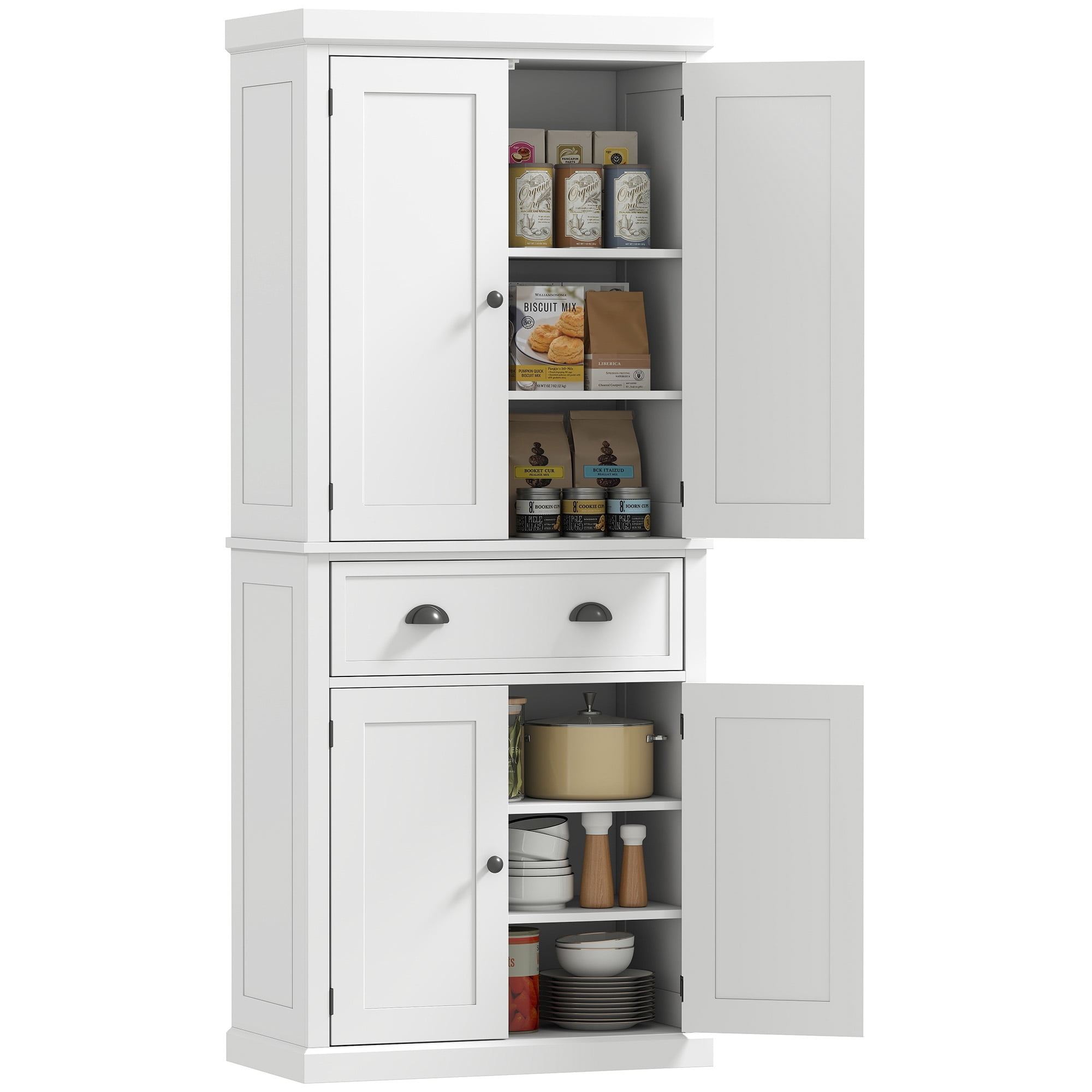 HOMCOM Kitchen Pantry Storage Cabinet, Tall Pantry with Drawer White