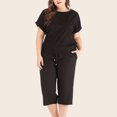 thumbnail image 2 of Ensembles de Détente 2 Pcs pour Femmes Grande Taille, Blouses à Manches Courtes et Col Rond, Hauts Décontractés, Pantalons Capri avec Poches, 2 of 6