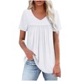 thumbnail image 1 of Timegard Womens Summer Tops Ruched Drop Shoulder V Neck Short Sleeve Casual Loose Comfy Blouse Tops, 1 of 6