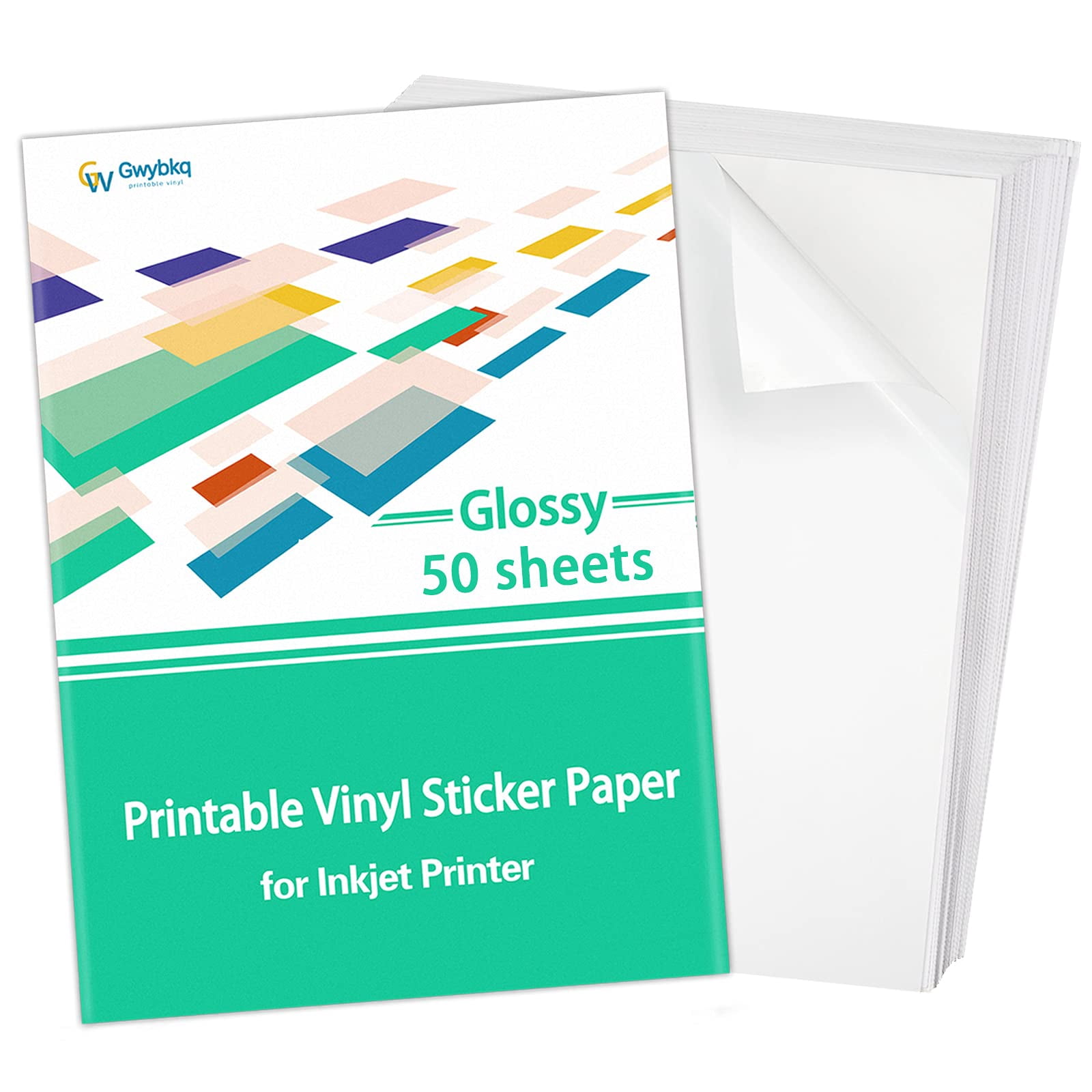 Gwybkq Sticker Paper Printable Vinyl for Inkjet Printer, 50 Sheets Glossy White Waterproof Labels