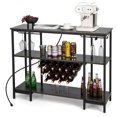 thumbnail image 1 of Costway Table de Bar Armoire à Vin Table Casier à Vin pour Boissons Verres avec Prises de Courant Gris, 1 of 10