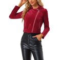 thumbnail image 1 of INSPIRE CHIC Women's Velvet Notched Lapel Zipper Cropped Motorcycle Jacket M Red, 1 of 5