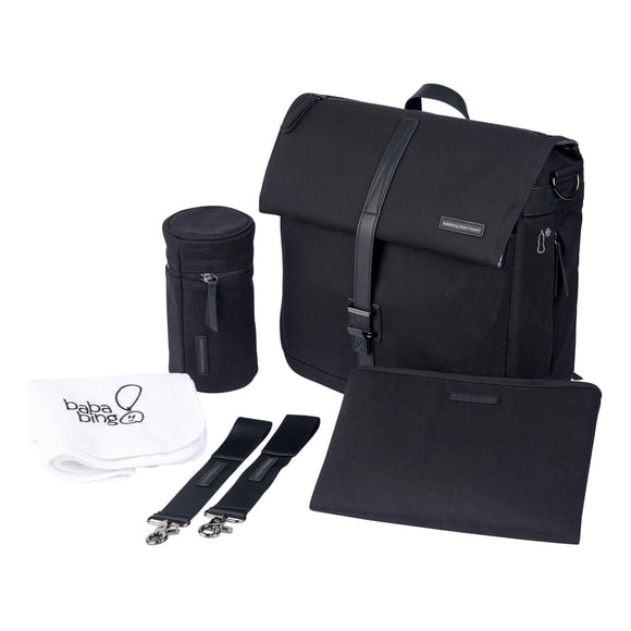 Bababing DayTripper II - Black Canvas - 2-in-1 Convertible Backpack & Shoulder Bag - Insulated Bottle Holder, Large Wipeable Changing Mat, Stroller Clips, Waterproof Cover - Stylish & Practical for Mo