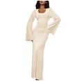 thumbnail image 1 of Birdeem Robe Jupe Longue à Manches Longues et Cheville pour Femmes, Couleur Unie, 1 of 1