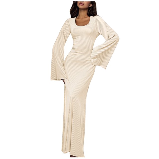 Birdeem Robe Jupe Longue à Manches Longues et Cheville pour Femmes, Couleur Unie