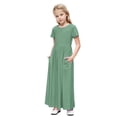thumbnail image 1 of biudgviw Robe Maxi pour Filles à Manches Courtes, Col Ras du Cou, Couleur Unie, Robe Trapèze Décontractée, Robe d'Été Longue avec Poches, 1 of 6