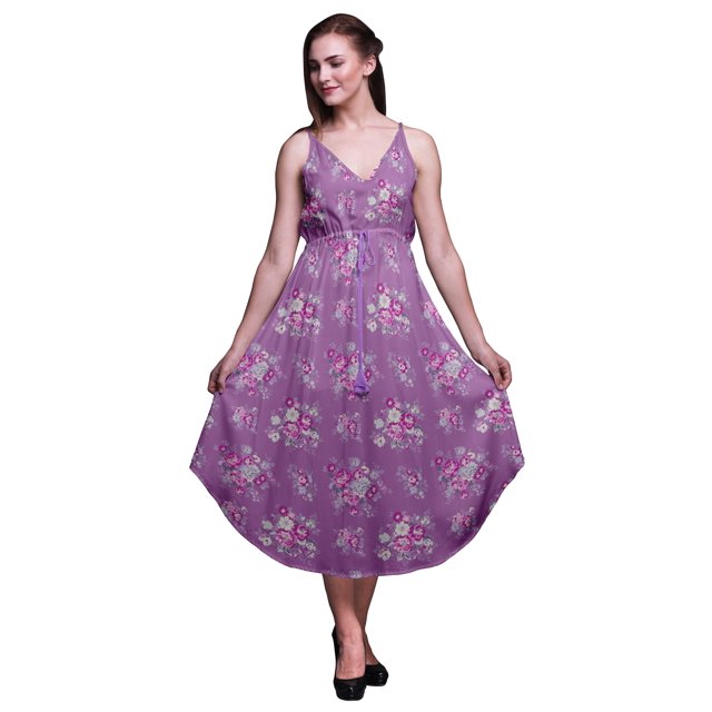 Bimba Robe à Imprimé Floral pour Femmes Bretelles Spaghetti Col en V Midi Tenue de Plage-TTTG