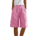 thumbnail image 4 of Timegard Wide Leg Shorts for Women Cotton Linen Elastic Waist Button Loose Solid Color Knee Length Pants, 4 of 7