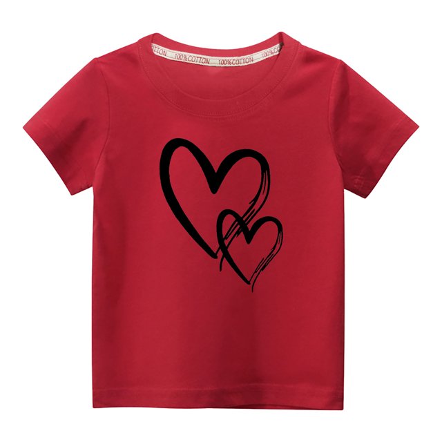 MeetoTime T-shirt en Coton pour Tout-Petits Enfants Garçons Filles Col Rond Saint-Valentin Imprimé Manches Courtes Haut Tee 3-10 Ans