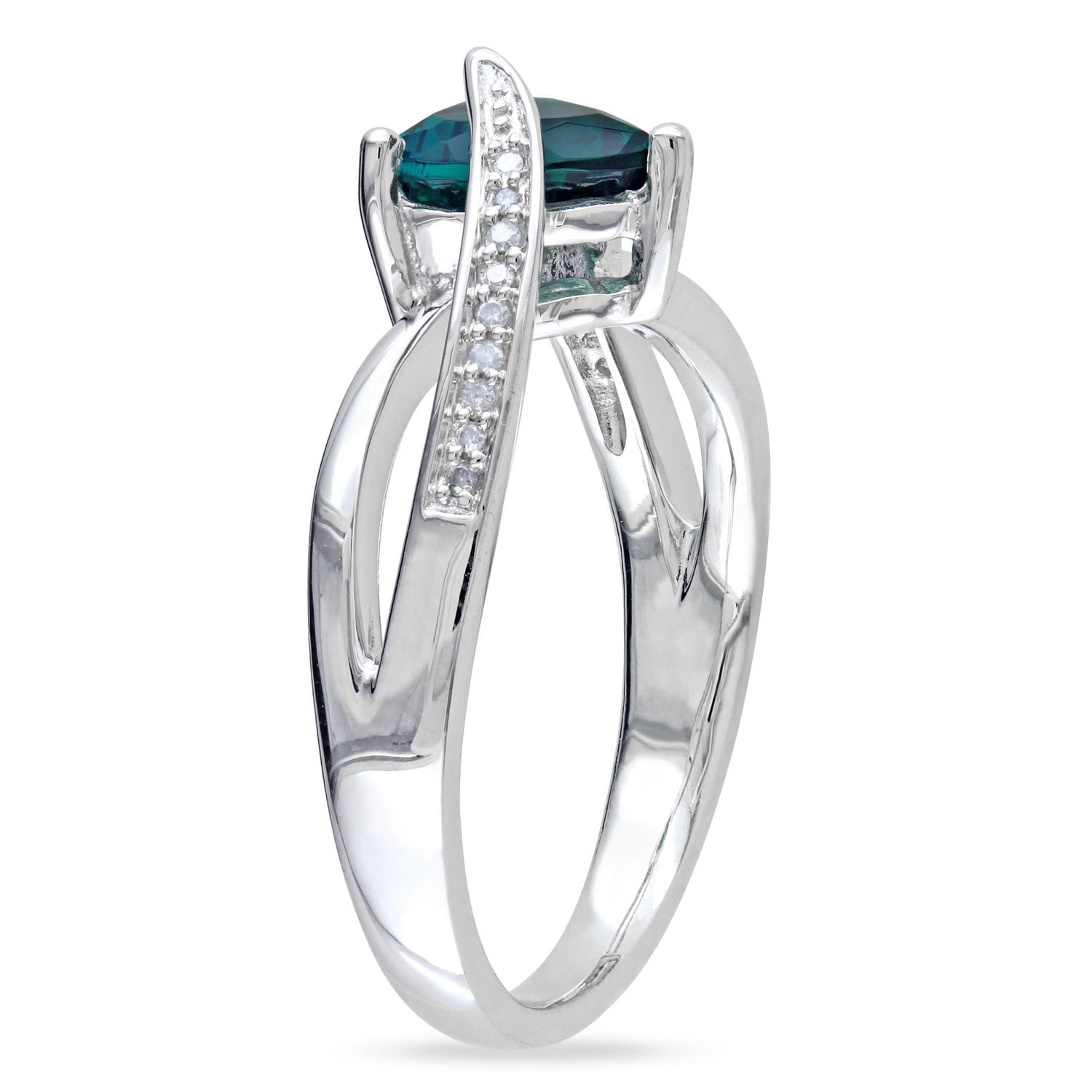 Tangelo 1 Carat T.G.W. Created Emerald and Diamond-Accent Sterling Silver Cross-Over Heart Ring