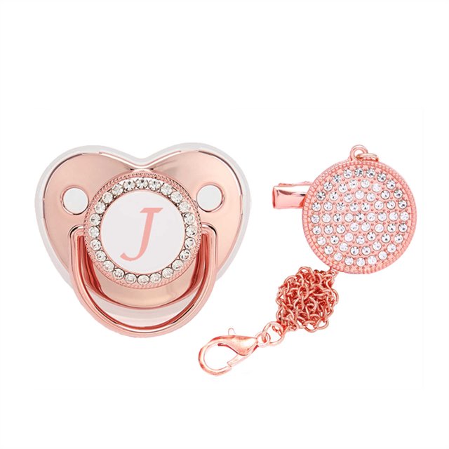 XZNGL Baby Pacifier 26 Letter Name Initial Clip Silicone Infant Nipple Bling Newborn Pacifier