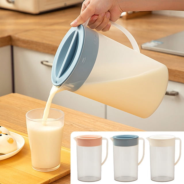 Uscallm 3Pcs Refrigerator Water Pitcher 2L Large Capacity Cold Water Jug for Kitchen, BPA-Free Plastic Ice Water Dispenser with Lid and Handle, Household Heat Resistant Pitcher for Drinks and