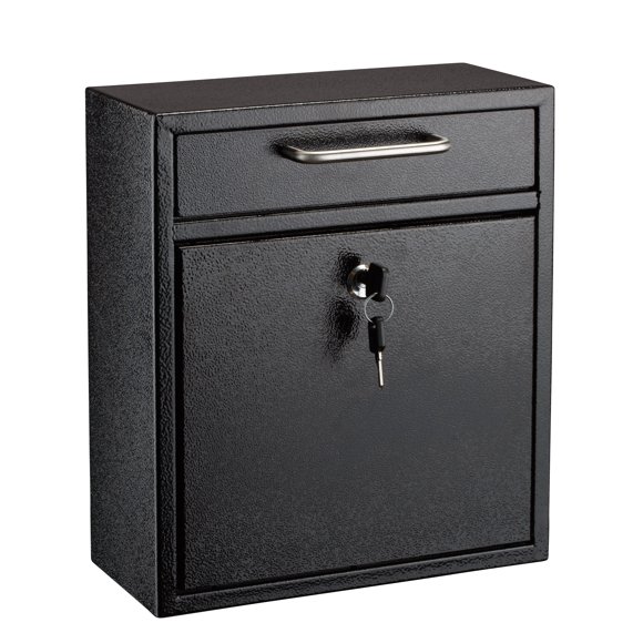 AdirOffice Galvanized Steel Wall Mountable Large Mail/File Box W/Key Lock, Black