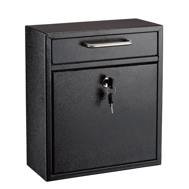 AdirOffice Galvanized Steel Wall Mountable Large Mail/File Box W/Key Lock, Black