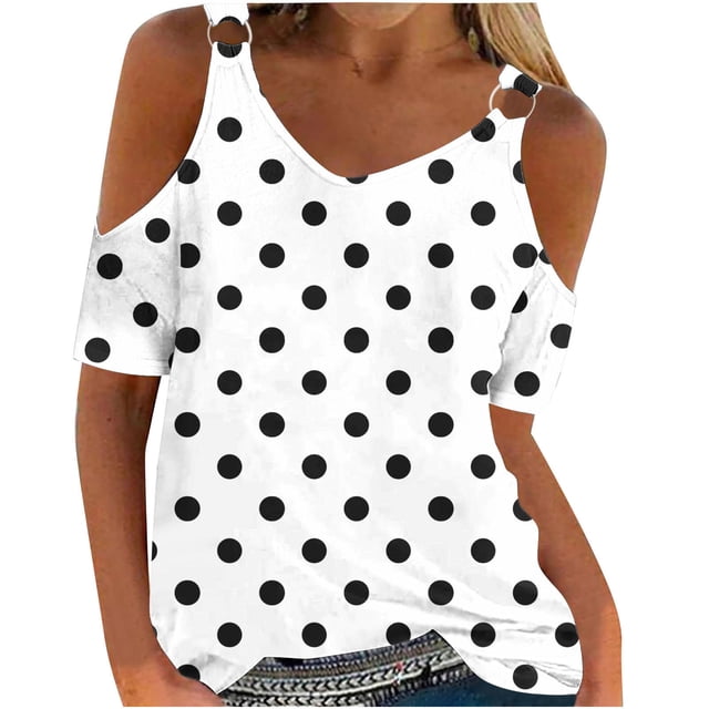 FAIWAD Hauts d'Été pour Femmes, Tuniques à Épaules Dénudées à Pois, Hauts à Bretelles Chaîne, Blouses Décontractées Chic Confortables, Hauts