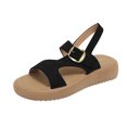 thumbnail image 2 of Wensltd Women's Summer Sandals Solid Color Round Toe Open Toe One-Line Buckle Soft Bottom Sandals, 2 of 7